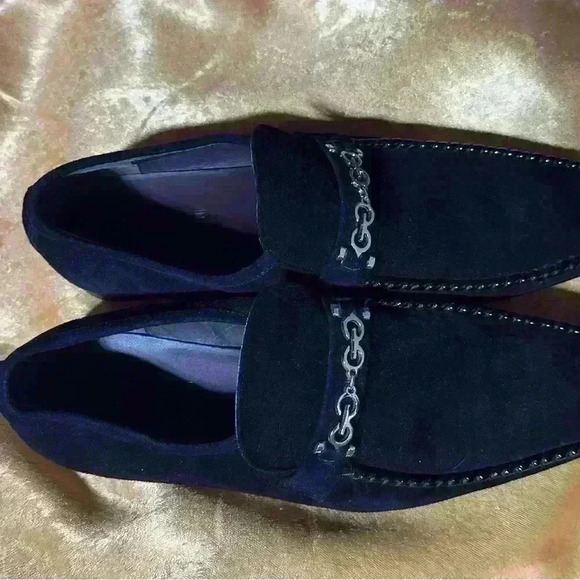 Zota Unique Men's Size 8 Suede Dress Shoes Black Slip-ons Preowned - Picture 3 of 11